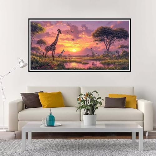 Malen Nach Zahlen Erwachsene Groß Sonnenuntergang, Malen Nach Zahlen Giraffe ohne Rahmen Inklusive Pinsel und Acrylfarben, DIY Paint by Numbers für Frauen Hobby Bastelset Geschenk, Deko 50x100 cm-YH39 von Yuxeawue