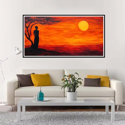 Malen Nach Zahlen Erwachsene Groß Sonnenuntergang, Malen Nach Zahlen Mann ohne Rahmen Inklusive Pinsel und Acrylfarben, DIY Paint by Numbers für Frauen Hobby Bastelset Geschenk, Deko 100x200 cm-YH976 von Yuxeawue