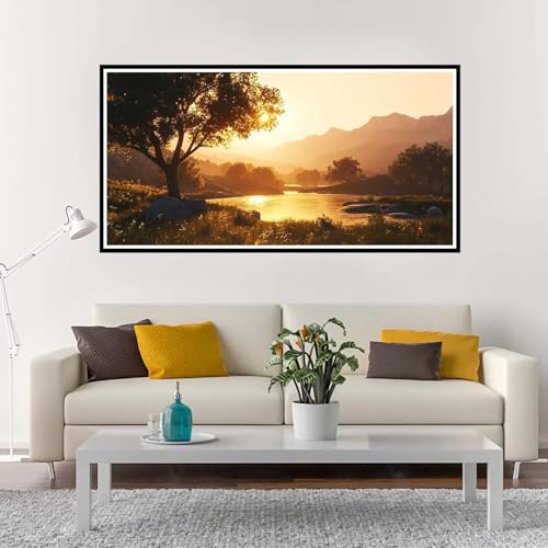 Malen Nach Zahlen Erwachsene Groß Sonnenuntergang, Malen Nach Zahlen See ohne Rahmen Inklusive Pinsel und Acrylfarben, DIY Paint by Numbers für Frauen Hobby Bastelset Geschenk, Deko 70x140 cm-YH1039 von Yuxeawue