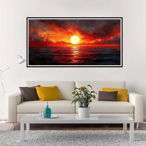 Malen Nach Zahlen Erwachsene Groß Sonnenuntergang, Malen Nach Zahlen Strand ohne Rahmen Inklusive Pinsel und Acrylfarben, DIY Paint by Numbers für Frauen Hobby Bastelset Geschenk, Deko 20x40 cm-YH51 von Yuxeawue