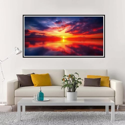 Malen Nach Zahlen Erwachsene Groß Sonnenuntergang, Malen Nach Zahlen Strand ohne Rahmen Inklusive Pinsel und Acrylfarben, DIY Paint by Numbers für Frauen Hobby Bastelset Geschenk, Deko 70x140 cm-YH985 von Yuxeawue