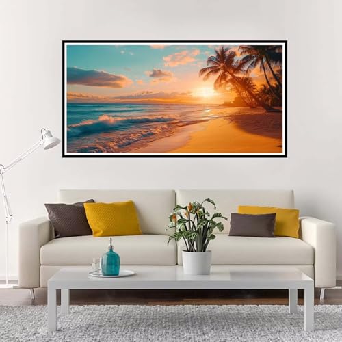 Malen Nach Zahlen Erwachsene Groß Sonnenuntergang, Malen Nach Zahlen Strand ohne Rahmen Inklusive Pinsel und Acrylfarben, DIY Paint by Numbers für Frauen Hobby Bastelset Geschenk, Deko 80x160 cm-YH42 von Yuxeawue