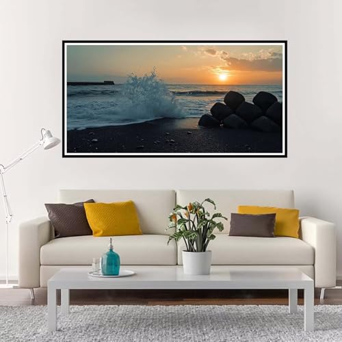 Malen Nach Zahlen Erwachsene Groß Sonnenuntergang, Malen Nach Zahlen Strand ohne Rahmen Inklusive Pinsel und Acrylfarben, DIY Paint by Numbers für Frauen Hobby Bastelset Geschenk 100x200 cm-YH1159 von Yuxeawue