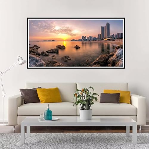 Malen Nach Zahlen Erwachsene Groß Sonnenuntergang, Malen Nach Zahlen Strand ohne Rahmen Inklusive Pinsel und Acrylfarben, DIY Paint by Numbers für Frauen Hobby Bastelset Geschenk 70x140 cm-YH1168 von Yuxeawue