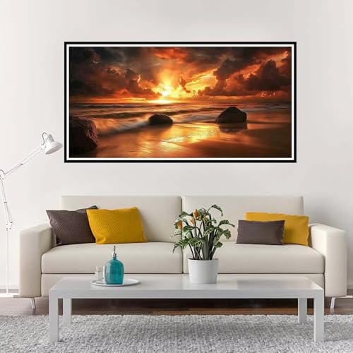 Malen Nach Zahlen Erwachsene Groß Sonnenuntergang , Malen Nach Zahlen Strand ohne Rahmen Inklusive Pinsel und Acrylfarben, DIY Paint by Numbers für Frauen Hobby Bastelset Geschenk 60x120 cm-YH1073 von Yuxeawue