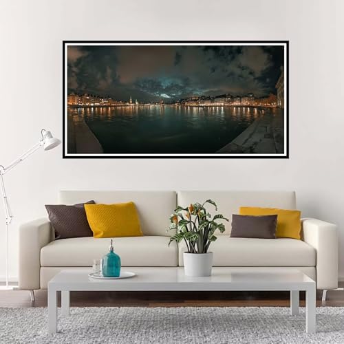 Malen Nach Zahlen Erwachsene Groß Stadt, Malen Nach Zahlen Kinder See ohne Rahmen Inklusive Pinsel und Acrylfarben, DIY Paint by Numbers für Frauen Hobby Bastelset Geschenk, Home Deko 90x180 cm-YH1124 von Yuxeawue