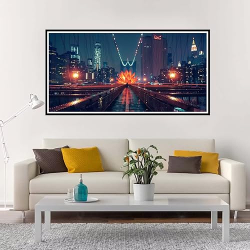 Malen Nach Zahlen Erwachsene Groß Stadt, Malen Nach Zahlen Lotus ohne Rahmen Inklusive Pinsel und Acrylfarben, DIY Paint by Numbers für Frauen Hobby Bastelset Geschenk, Home Deko 80x160 cm-YH1146 von Yuxeawue