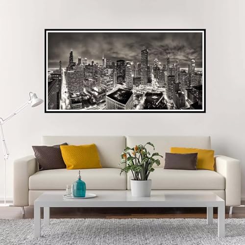 Malen Nach Zahlen Erwachsene Groß Stadt, Malen Nach Zahlen Nachtansicht ohne Rahmen Inklusive Pinsel und Acrylfarben, DIY Paint by Numbers für Frauen Hobby Bastelset Geschenk, Deko 60x120 cm-YH1028 von Yuxeawue