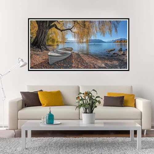 Malen Nach Zahlen Erwachsene Groß Strand, Malen Nach Zahlen Boot ohne Rahmen Inklusive Pinsel und Acrylfarben, DIY Paint by Numbers für Frauen Hobby Bastelset Geschenk, Home Deko 100x200 cm-YH1210 von Yuxeawue