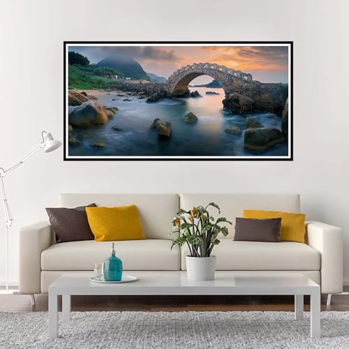 Malen Nach Zahlen Erwachsene Groß Strand, Malen Nach Zahlen Brücke ohne Rahmen Inklusive Pinsel und Acrylfarben, DIY Paint by Numbers für Frauen Hobby Bastelset Geschenk, Home Deko 70x140 cm-YH1261 von Yuxeawue