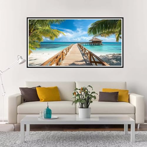 Malen Nach Zahlen Erwachsene Groß Strand, Malen Nach Zahlen Brücke ohne Rahmen Inklusive Pinsel und Acrylfarben, DIY Paint by Numbers für Frauen Hobby Bastelset Geschenk, Home Deko 70x140 cm-YH679 von Yuxeawue