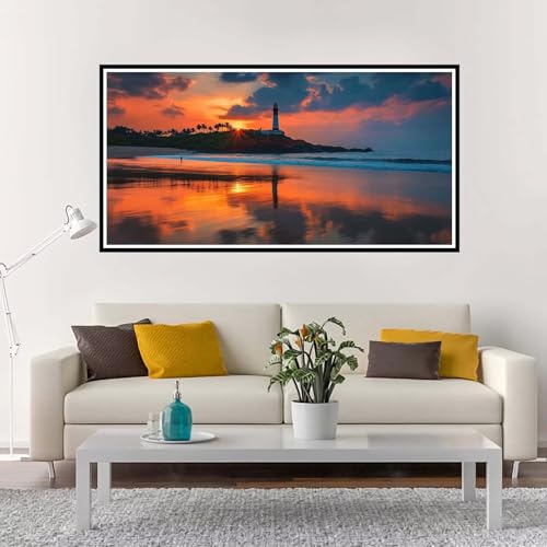 Malen Nach Zahlen Erwachsene Groß Strand, Malen Nach Zahlen Sonnenuntergang ohne Rahmen Inklusive Pinsel und Acrylfarben, DIY Paint by Numbers für Frauen Hobby Bastelset Geschenk, Deko 30x60 cm-YH1259 von Yuxeawue