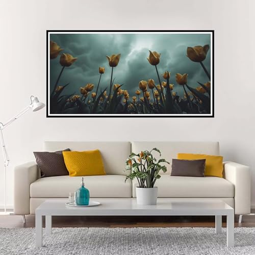 Malen Nach Zahlen Erwachsene Groß Tulpe, Malen Nach Zahlen Gelb ohne Rahmen Inklusive Pinsel und Acrylfarben, DIY Paint by Numbers für Frauen Hobby Bastelset Geschenk, Home Deko 90x180 cm-YH1115 von Yuxeawue