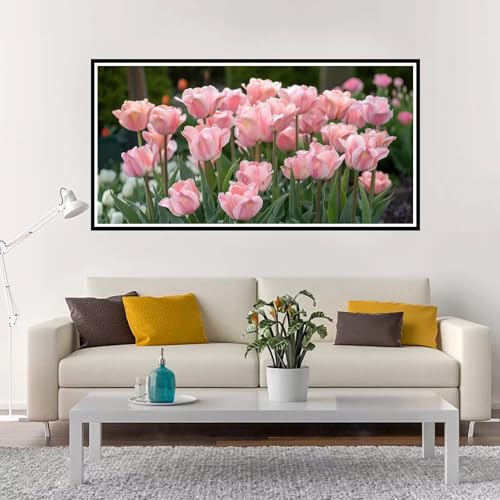 Malen Nach Zahlen Erwachsene Groß Tulpe, Malen Nach Zahlen Kinder Rosa ohne Rahmen Inklusive Pinsel und Acrylfarben, DIY Paint by Numbers für Frauen Hobby Bastelset Geschenk, Home Deko 30x60 cm-YH1076 von Yuxeawue