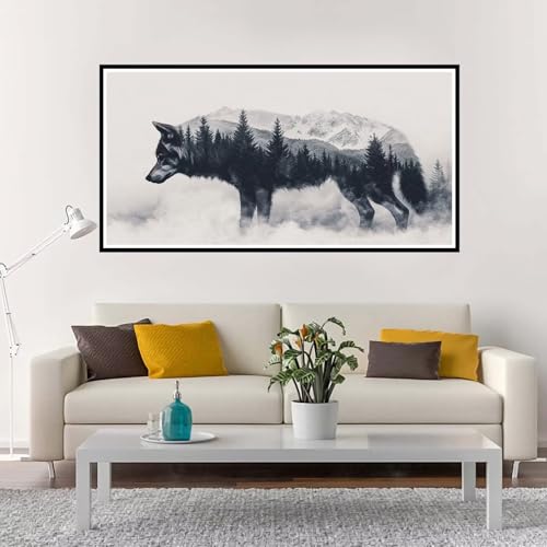 Malen Nach Zahlen Erwachsene Groß Wolf, Malen Nach Zahlen Kinder Baum ohne Rahmen Inklusive Pinsel und Acrylfarben, DIY Paint by Numbers für Frauen Hobby Bastelset Geschenk, Home Deko 30x60 cm-YH71 von Yuxeawue