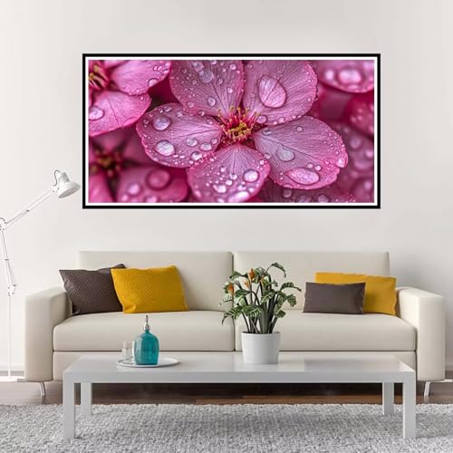 Malen Nach Zahlen Groß Blume , Malen Nach Zahlen Erwachsene ohne Rahmen Rosa, Handgemalt Ölgemälde Acrylfarbe Knitterfreie Leinwand Kit, DIY Paint by Numbers Wohnzimmer Deko Geschenk 100x200 cm-YH993 von Yuxeawue