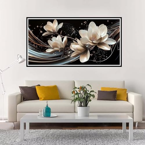 Malen Nach Zahlen Groß Blume , Malen Nach Zahlen Erwachsene ohne Rahmen Schwarz, Handgemalt Ölgemälde Acrylfarbe Knitterfreie Leinwand Kit, DIY Paint by Numbers Wohnzimmer Deko Geschenk 90x180 cm-YH25 von Yuxeawue