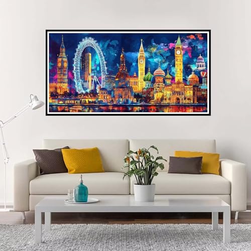 Malen Nach Zahlen Groß Bunt , Malen Nach Zahlen Erwachsene ohne Rahmen Stadt, Handgemalt Ölgemälde Acrylfarbe Knitterfreie Leinwand Kit, DIY Paint by Numbers Wohnzimmer Deko Geschenk 60x120 cm-YH643 von Yuxeawue