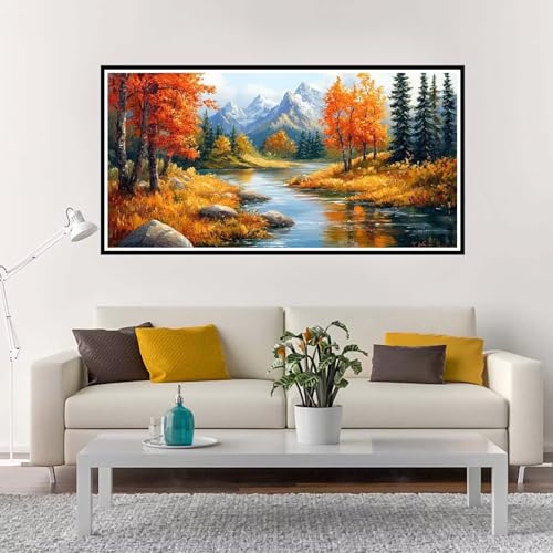 Malen Nach Zahlen Groß Herbst , Malen Nach Zahlen Erwachsene ohne Rahmen Landschaft, Handgemalt Ölgemälde Acrylfarbe Knitterfreie Leinwand Kit, DIY Paint by Numbers Wohnzimmer Deko 100x200 cm-YH138 von Yuxeawue