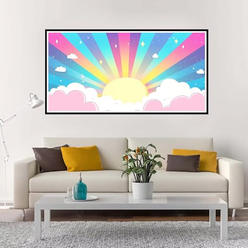 Malen Nach Zahlen Groß Karikatur ,Malen Nach Zahlen Erwachsene ohne Rahmen Sonnenuntergang,Handgemalt Ölgemälde Acrylfarbe Knitterfreie Leinwand Kit,Paint by Numbers Wohnzimmer Deko 70x140 cm-YH1038 von Yuxeawue