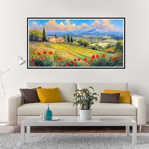 Malen Nach Zahlen Groß Landschaft , Malen Nach Zahlen Erwachsene ohne Rahmen Blume, Handgemalt Ölgemälde Acrylfarbe Knitterfreie Leinwand Kit, DIY Paint by Numbers Wohnzimmer Deko 100x200 cm-YH381 von Yuxeawue