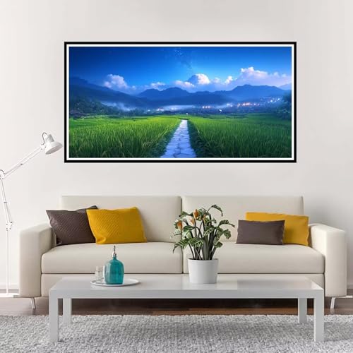 Malen Nach Zahlen Groß Landschaft , Malen Nach Zahlen Erwachsene ohne Rahmen Grün, Handgemalt Ölgemälde Acrylfarbe Knitterfreie Leinwand Kit, DIY Paint by Numbers Wohnzimmer Deko 100x200 cm-YH402 von Yuxeawue