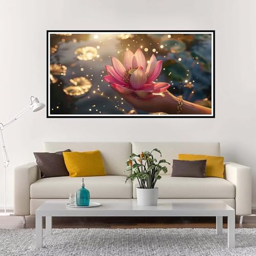 Malen Nach Zahlen Groß Lotus , Malen Nach Zahlen Erwachsene ohne Rahmen Rosa, Handgemalt Ölgemälde Acrylfarbe Knitterfreie Leinwand Kit, DIY Paint by Numbers Wohnzimmer Deko Geschenk 40x80 cm-YH1170 von Yuxeawue