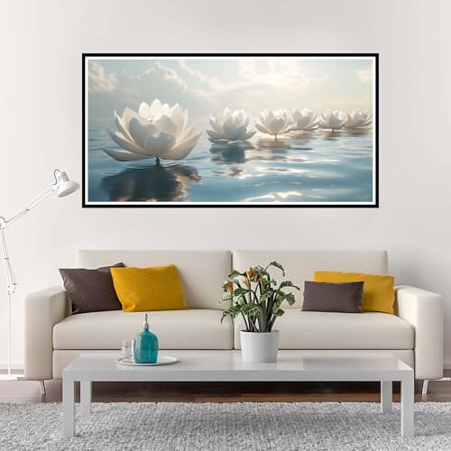 Malen Nach Zahlen Groß Lotus , Malen Nach Zahlen Erwachsene ohne Rahmen Strand, Handgemalt Ölgemälde Acrylfarbe Knitterfreie Leinwand Kit, DIY Paint by Numbers Wohnzimmer Deko Geschenk 70x140 cm-YH141 von Yuxeawue