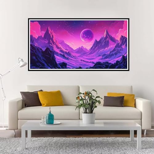 Malen Nach Zahlen Groß Mond , Malen Nach Zahlen Erwachsene ohne Rahmen Lila, Handgemalt Ölgemälde Acrylfarbe Knitterfreie Leinwand Kit, DIY Paint by Numbers Wohnzimmer Deko Geschenk 50x100 cm-YH779 von Yuxeawue