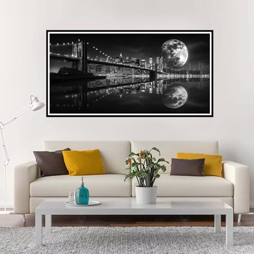 Malen Nach Zahlen Groß Mond , Malen Nach Zahlen Erwachsene ohne Rahmen Stadt, Handgemalt Ölgemälde Acrylfarbe Knitterfreie Leinwand Kit, DIY Paint by Numbers Wohnzimmer Deko Geschenk 60x120 cm-YH46 von Yuxeawue