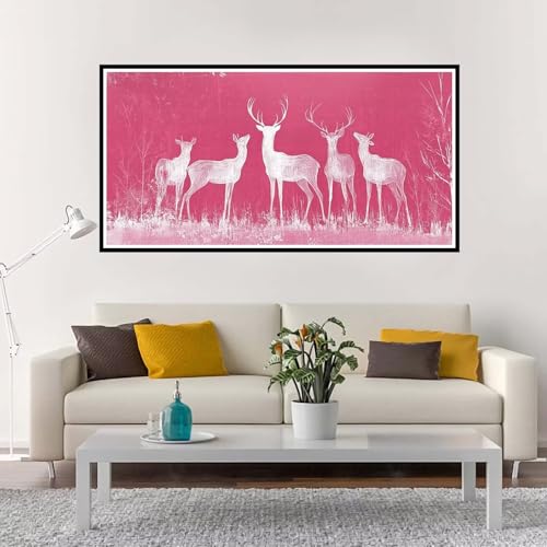 Malen Nach Zahlen Groß Rosa , Malen Nach Zahlen Erwachsene ohne Rahmen Reh, Handgemalt Ölgemälde Acrylfarbe Knitterfreie Leinwand Kit, DIY Paint by Numbers für Wohnzimmer Deko Geschenk 70x140 cm-YH777 von Yuxeawue