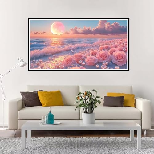 Malen Nach Zahlen Groß Rosen , Malen Nach Zahlen Erwachsene ohne Rahmen Sonnenuntergang, Handgemalt Ölgemälde Acrylfarbe Knitterfreie Leinwand Kit, DIY Paint by Numbers Wohnzimmer Deko 80x160 cm-YH941 von Yuxeawue