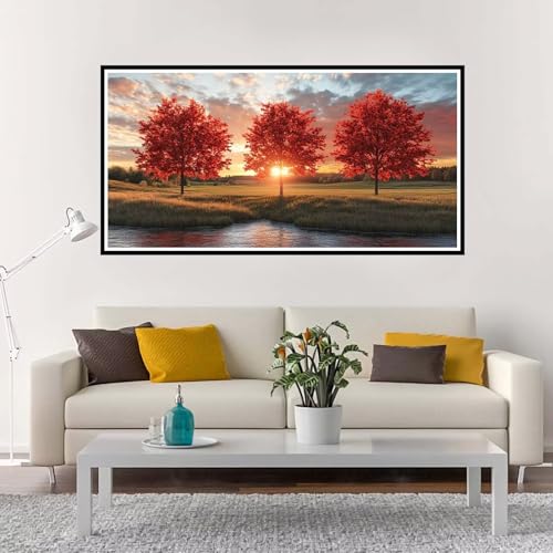 Malen Nach Zahlen Groß Sonnenuntergang , Malen Nach Zahlen Erwachsene ohne Rahmen Baum, Handgemalt Ölgemälde Acrylfarbe Knitterfreie Leinwand Kit, DIY Paint by Numbers Wohnzimmer Deko 60x120 cm-YH1006 von Yuxeawue