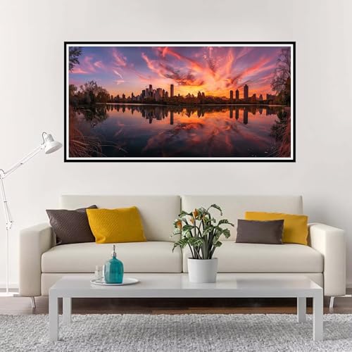 Malen Nach Zahlen Groß Sonnenuntergang , Malen Nach Zahlen Erwachsene ohne Rahmen See, Handgemalt Ölgemälde Acrylfarbe Knitterfreie Leinwand Kit, DIY Paint by Numbers Wohnzimmer Deko 100x200 cm-YH1257 von Yuxeawue