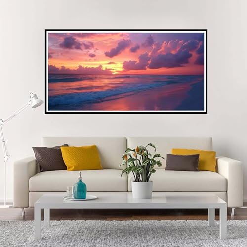 Malen Nach Zahlen Groß Sonnenuntergang , Malen Nach Zahlen Erwachsene ohne Rahmen Strand, Handgemalt Ölgemälde Acrylfarbe Knitterfreie Leinwand Kit, Paint by Numbers Wohnzimmer Deko 60x120 cm-YH1258 von Yuxeawue