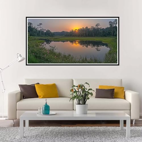 Malen Nach Zahlen Groß Sonnenuntergang ,Malen Nach Zahlen Erwachsene ohne Rahmen Landschaft,Handgemalt Ölgemälde Acrylfarbe Knitterfreie Leinwand Kit,Paint by Numbers Wohnzimmer Deko 100x200 cm-YH1191 von Yuxeawue