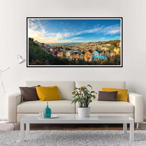 Malen Nach Zahlen Groß Stadt , Malen Nach Zahlen Erwachsene ohne Rahmen Landschaft, Handgemalt Ölgemälde Acrylfarbe Knitterfreie Leinwand Kit, DIY Paint by Numbers Wohnzimmer Deko 80x160 cm-YH1130 von Yuxeawue