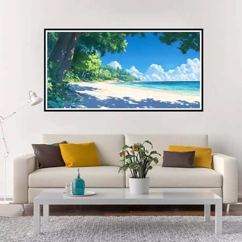 Malen Nach Zahlen Groß Strand , Malen Nach Zahlen Erwachsene ohne Rahmen Landschaft, Handgemalt Ölgemälde Acrylfarbe Knitterfreie Leinwand Kit, DIY Paint by Numbers Wohnzimmer Deko 100x200 cm-YH867 von Yuxeawue