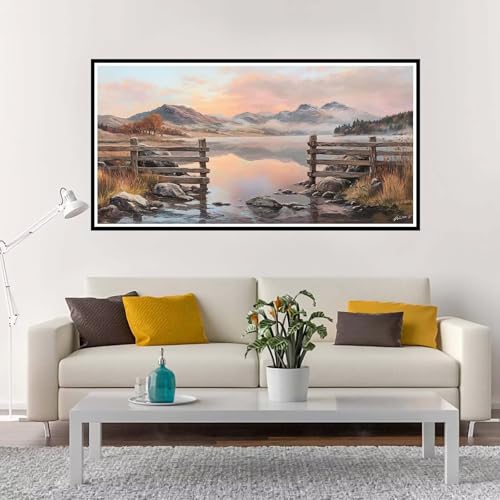 Malen Nach Zahlen Groß Winter , Malen Nach Zahlen Erwachsene ohne Rahmen Landschaft, Handgemalt Ölgemälde Acrylfarbe Knitterfreie Leinwand Kit, DIY Paint by Numbers Wohnzimmer Deko 40x80 cm-YH1041 von Yuxeawue