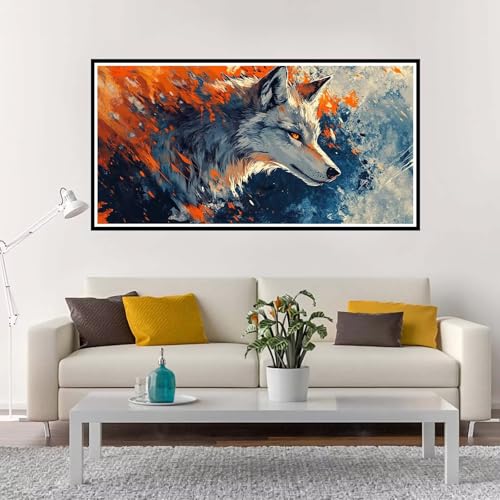 Malen Nach Zahlen Groß Wolf , Malen Nach Zahlen Erwachsene ohne Rahmen Abstrakt, Handgemalt Ölgemälde Acrylfarbe Knitterfreie Leinwand Kit, DIY Paint by Numbers Wohnzimmer Deko 100x200 cm-YH954 von Yuxeawue