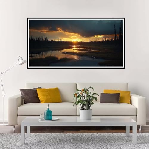 Malen Nach Zahlen Sonnenuntergang, Groß Malen Nach Zahlen See, Malen Nach Zahlen Kinder 80x160 cm ohne Rahmen, mit Pinsel und Acrylpigment, Paint by Numbers Set für Mädchen Kreativ Geschenk-YH1186 von Yuxeawue