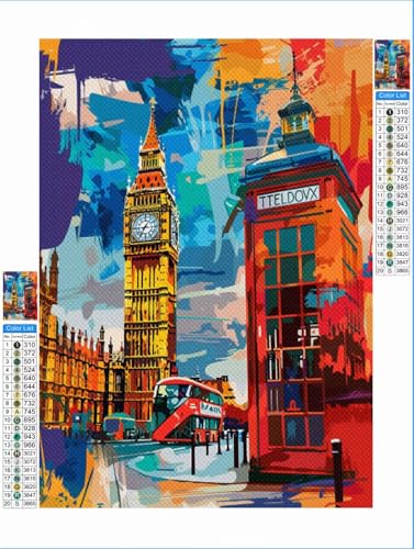 Stadt Diamond Painting Big Ben Diamond Painting Erwachsene Groß xxl 60x80cm Mosaik Bastelset, 5D DIY Malen nach Zahlen Vollbohrer Diamantmalerei Stickerei Kreuzstich Crafts Home Wand Décor 1F-107 von Yuxeawue