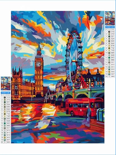 Stadt Diamond Painting Big Ben Diamond Painting Erwachsene Groß xxl 60x80cm Mosaik Bastelset, 5D DIY Malen nach Zahlen Vollbohrer Diamantmalerei Stickerei Kreuzstich Crafts Home Wand Décor 1F-114 von Yuxeawue