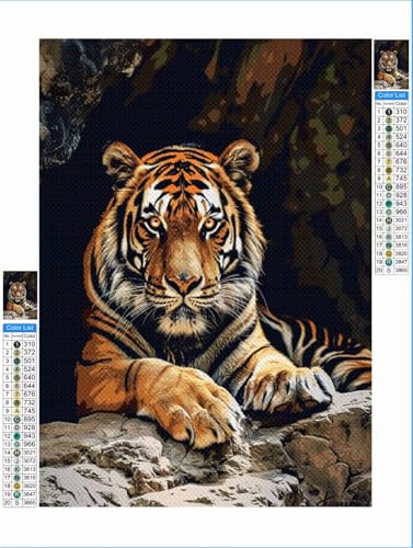 Tier Diamond Painting Tiger Diamond Painting Erwachsene Groß xxl 60x80 cm Mosaik Bastelset, 5D DIY Malen nach Zahlen Vollbohrer Diamantmalerei Crystal Stickerei Kreuzstich Crafts Home Wand Décor 1F-27 von Yuxeawue