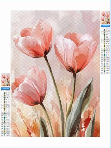 Tulpe Diamond Painting Rosa Diamond Painting Erwachsene Groß xxl 80x100cm Mosaik Bastelset, 5D DIY Malen nach Zahlen Vollbohrer Diamantmalerei Stickerei Kreuzstich Crafts Home Wand Décor 1F-408 von Yuxeawue