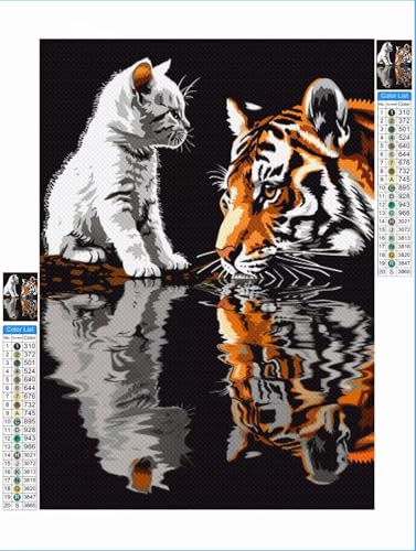 Yuxeawue Diamond Painting Erwachsene Katze 5D Diamant Painting Bilder Kinder Tiger, DIY Diamant Malerei Anfänger Crystal Stickerei Kreuzstich Crafts Kit Wand Décor Geschenke für Frauen 30x40cm 1F-150 von Yuxeawue