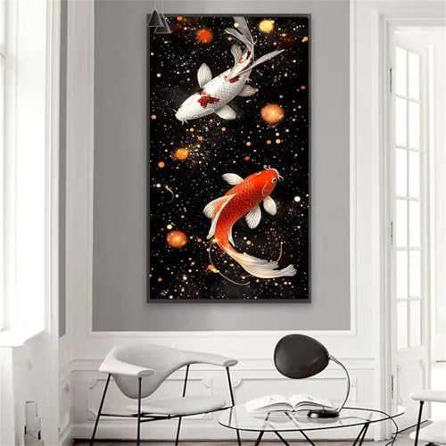 Koi Malen nach Zahlen Traum Malen nach Zahlen ab 12 Jahre Mädchen, Bastelset Erwachsene Paint by Numbers Adults Kinder DIY Ölgemälde Knitterfreie Leinwand, Deko Wohnzimmer Geschenke 60x120 cm W-16 von Yuxoaoue