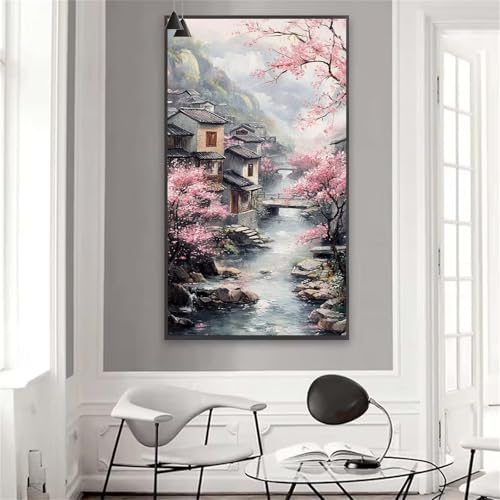 Landschaft Malen nach Zahlen Japan Malen nach Zahlen ab 10 Jahre Mädchen, Bastelset Erwachsene Paint by Numbers Adults DIY Ölgemälde Knitterfreie Leinwand , Deko Wohnzimmer Geschenke 50x100 cm W-10 von Yuxoaoue