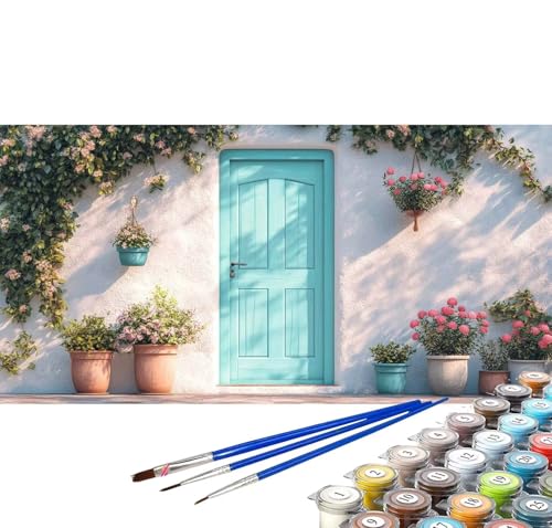 Malen nach Zahlen Erwachsene Blume Malen nach Zahlen Tür DIY Ölgemälde Kit, Paint by Numbers Adult mit Pinseln Acrylfarbe Knitterfreie Leinwand Zimmer Deko Frauen Geschenke 40x80 cm (Rahmenlos) C-32 von Yuxoaoue