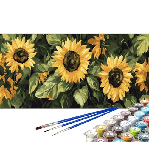 Malen nach Zahlen Erwachsene Blumen Groß 100x50 cm Malen nach Zahlen Sonnenblumen Kreativ set für Erwachsene, DIY Malen-nach-Zahlen mit Pinseln Acrylfarbe Wohnzimmer Zimmer Deko (Rahmenlos) C-65 von Yuxoaoue